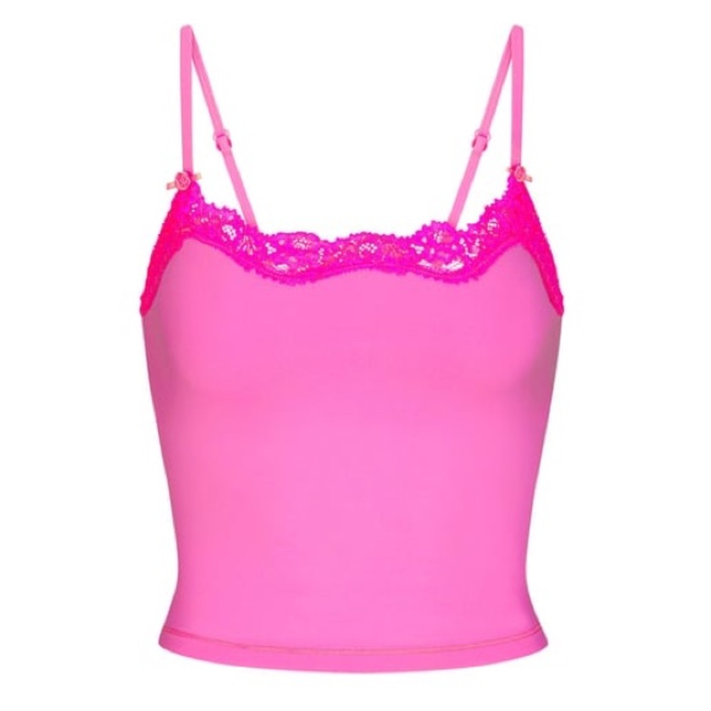 NWT Skims Valentine’s Fits Everybody Lace Cami Tank Top in Hot Pink Taffy Tonal